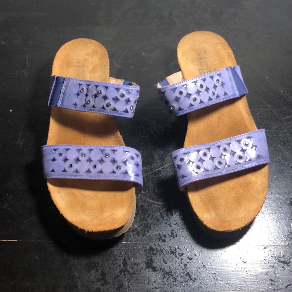 Naot purple and blue platform sandals